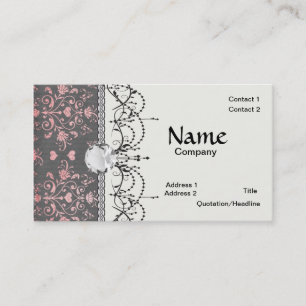 pretty pink romantic heart damask on vintage grey business card