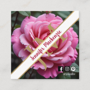 Pretty Pink Rose AI Generated  Square Business Card