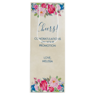 Pretty Pink Rose and Peony Border Cheers! Wine Gift Bag