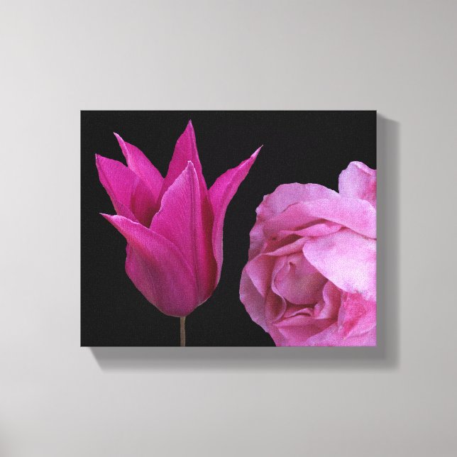 Pretty pink rose and tulip flower modern floral canvas print (Front)