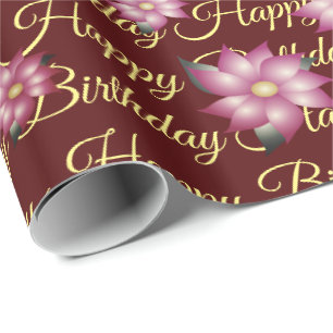 Pretty Pink Rose And Yellow Flowered Gift Wrap