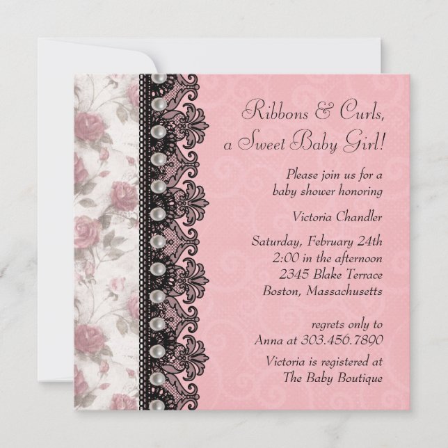 Pretty Pink Rose Baby Girl Shower Invitation (Front)