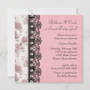 Pretty Pink Rose Baby Girl Shower Invitation