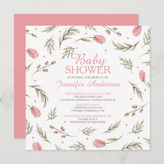 Pretty Pink Rose Baby Shower Invitation (Front/Back)