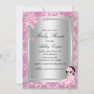 Pretty Pink Rose Baby Shower Invitation