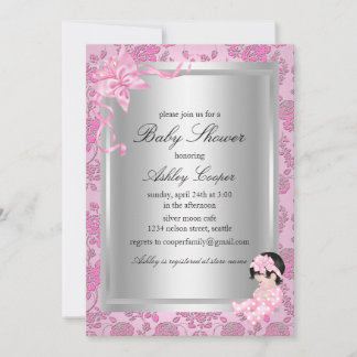 Pretty Pink Rose Baby Shower Invitation
