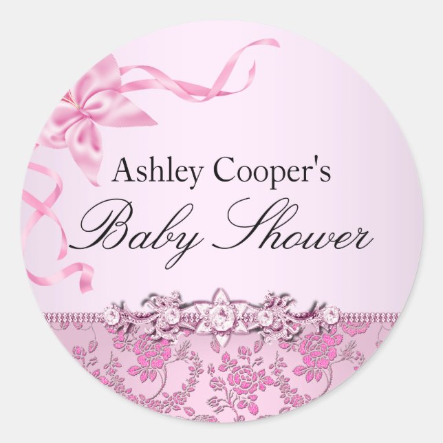 Pretty Pink Rose Baby Shower Sticker (Front)