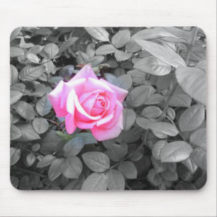 Pretty Pink Rose Black White Mouse Mat