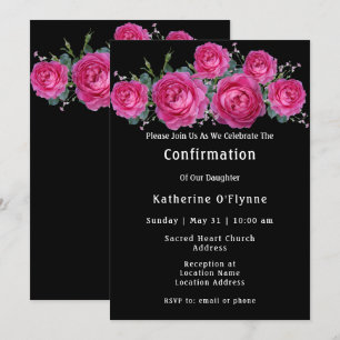 Pretty Pink Rose Bouquet Floral Confirmation Invitation