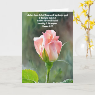 Pretty Pink Rose Bud Bible Verse Art Note Card