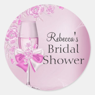 Pretty Pink Rose & Champagne Bridal Shower Sticker