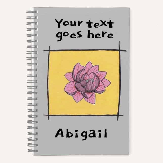 Pretty pink rose doodle, your title and name notebook (Front)