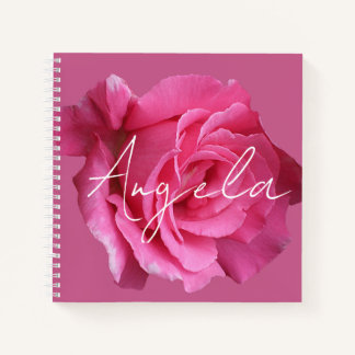 Pretty pink rose floral customizable Angela name Notebook
