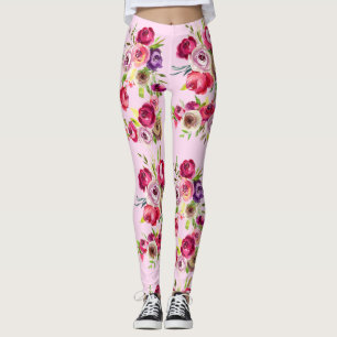 Pretty Pink Rose Floral Leggings