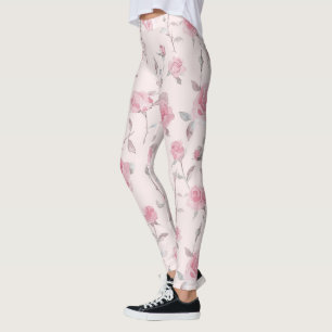 Pretty Pink Rose Floral Leggings