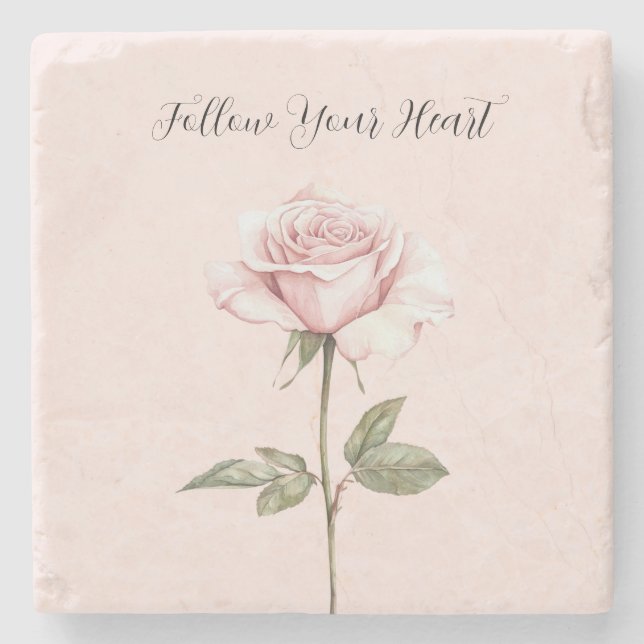 Pretty Pink Rose Floral   Stone Coaster (Front)