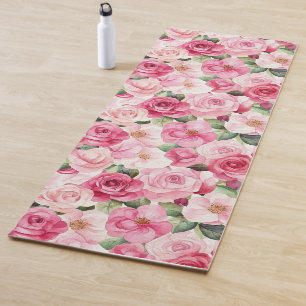 Pretty Pink Rose Floral Yoga Mat