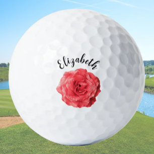 Pretty pink rose flower custom name ladies golf balls