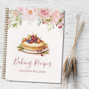 Pretty Pink Rose Flower Floral Baking Recipe Notebook