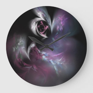 Pretty Pink Rose Fractal Large Clock