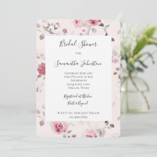 Pretty Pink Rose Garden Floral Bridal Shower Invitation