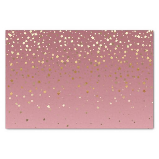 Image of Pretty Pink Rose Gold Background And Glitter Stars Tissue Paper