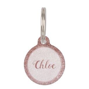 Pretty Pink Rose Gold Glitter Monogram Pet Tag