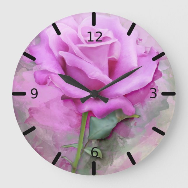 Pretty Pink Rose Large Clock (Front)