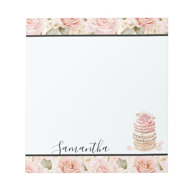Pretty Pink Rose Macaroons Notepad (Front)