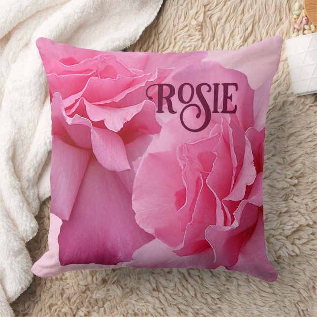 Pretty pink rose name Rosie customizable stylish  Cushion (Blanket)