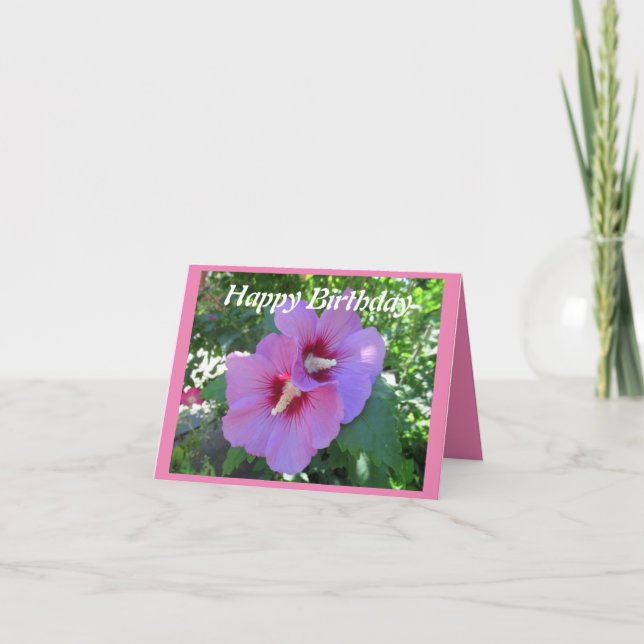 Pretty Pink Rose of Sharon Photo Birthday Card (Front)