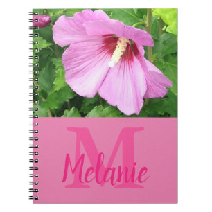 Pretty Pink Rose Of Sharon Photo Monogram Notebook