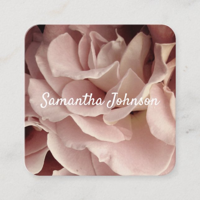 pretty pink rose petals double sided custom square business card (Front)