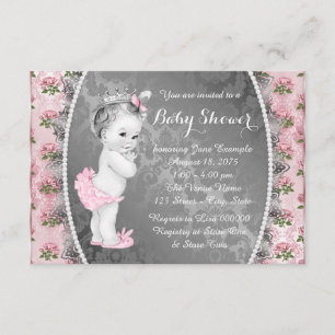 Pretty Pink Rose Pink and Grey Baby Shower Invitation