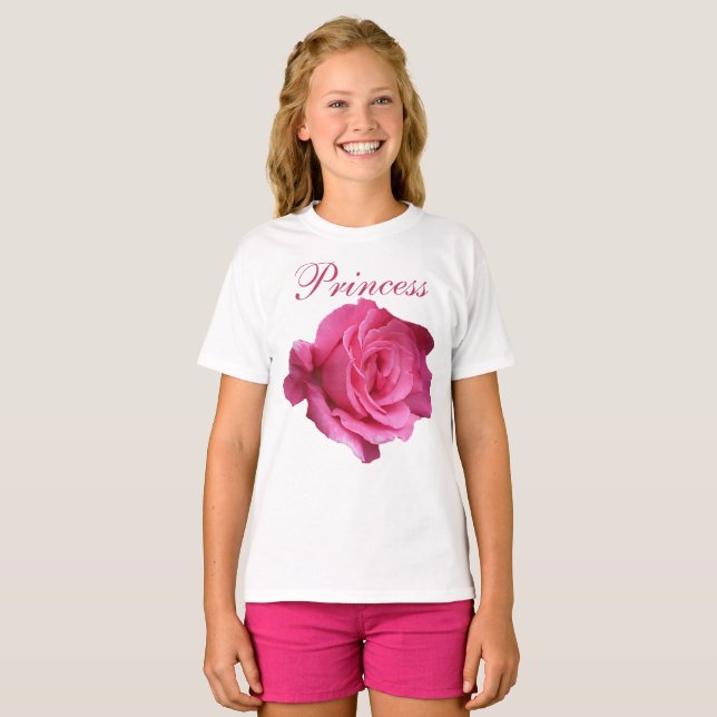 Pretty pink rose princess floral cute girly fun T-Shirt (Front Full)