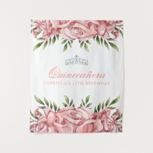 Pretty Pink Rose   Quinceanera backdrop Tapestry