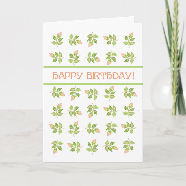 Pretty Pink Rosebuds on White Birthday Card (Front)