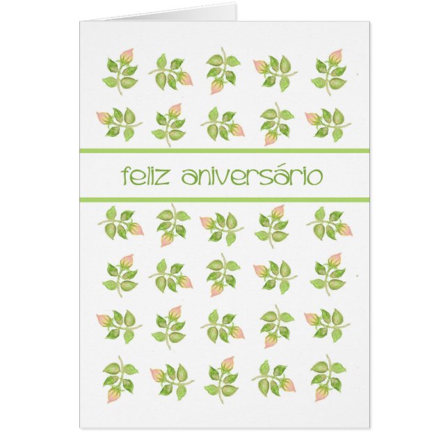 Pretty Pink Rosebuds Portuguese Language Birthday (Front)