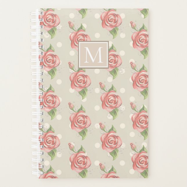 Pretty Pink Roses and Dots Monogram Planner (Front)