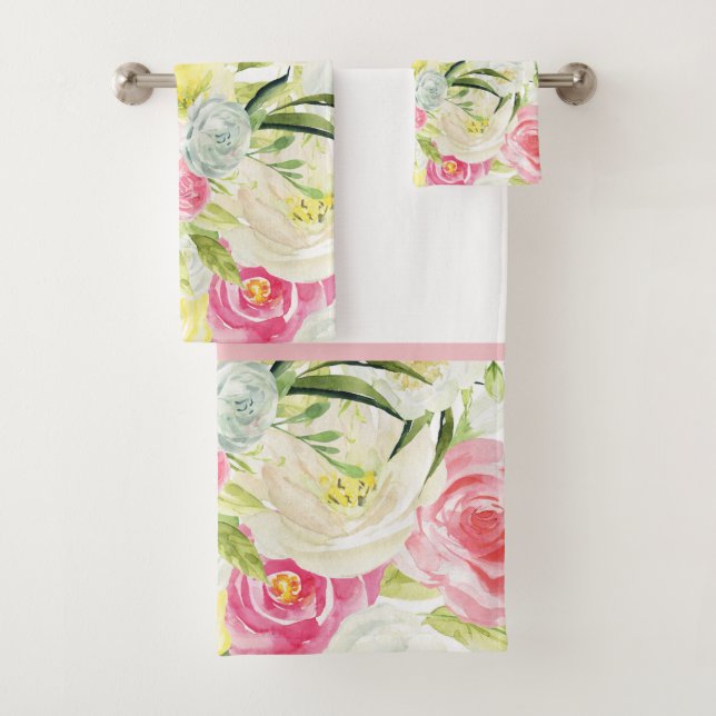 Pretty Pink Roses Bath Towel Set (Insitu)