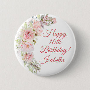 Pretty Pink Roses Birthday Button