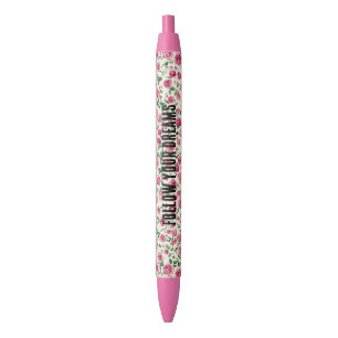 Pretty Pink Roses Black Ink Pen