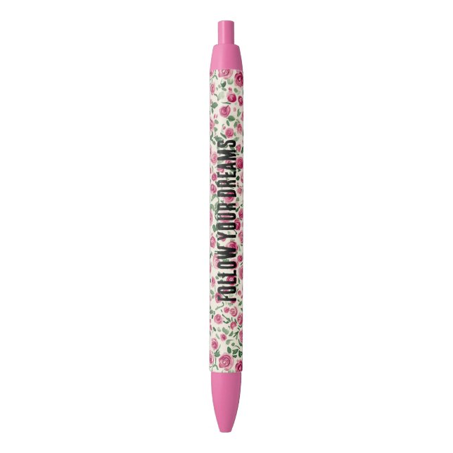 Pretty Pink Roses Black Ink Pen (Front Vertical)