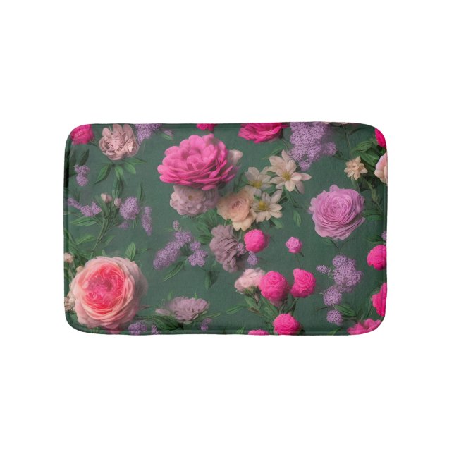 Pretty Pink Roses Bouquet Floral Bath Mat (Front)