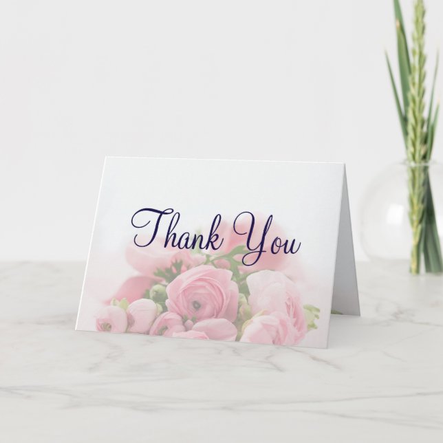 Pretty Pink Roses Bouquet Thank You Card (Front)