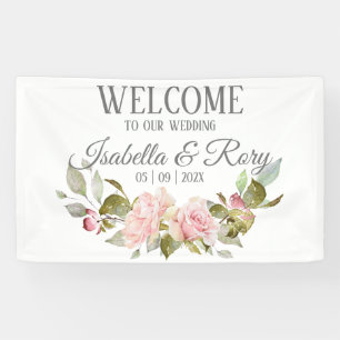 Pretty Pink Roses Bouquet Wedding Banner