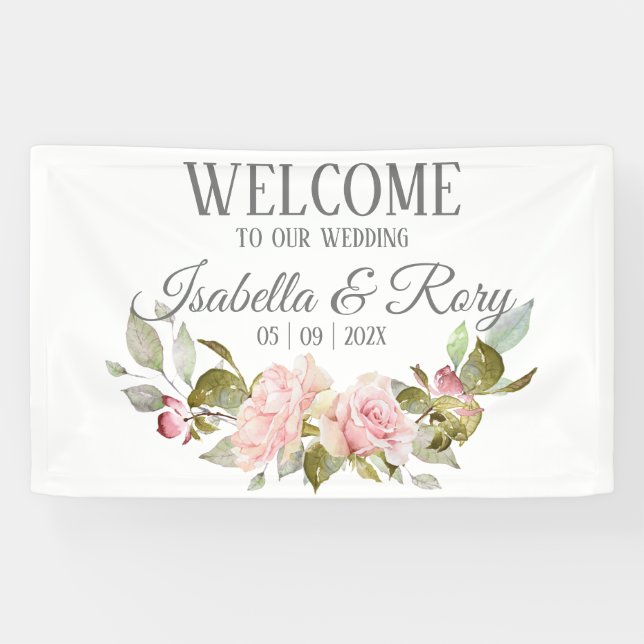 Pretty Pink Roses Bouquet Wedding Banner (Horizontal)