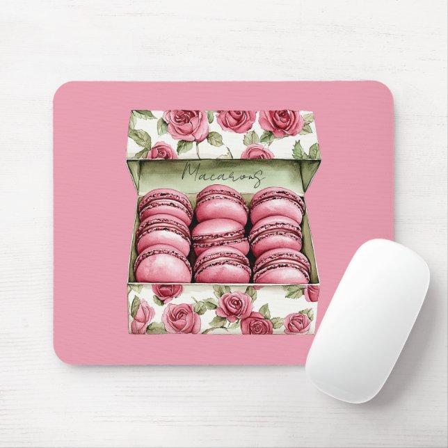 Pretty Pink Roses Box of Macarons Mouse Mat (With Mouse)
