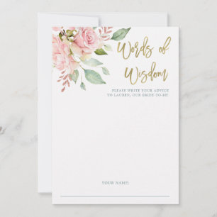 Pretty Pink Roses   Bridal Shower Advice Card