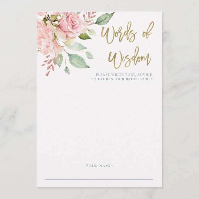 Pretty Pink Roses | Bridal Shower Advice Card (Front)